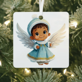 自分のベビーの最初のクリスマスブラックエンジェルを作成 メタルオーナメント