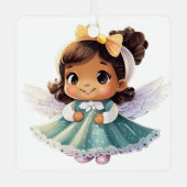 自分のベビーの最初のクリスマス興奮の天使を作成 メタルオーナメント (正面)