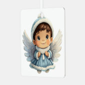 自分のベビーの最初のクリスマス・ボーイ・エンジェルを作成 メタルオーナメント (正面左)