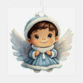 自分のベビーの最初のクリスマス・ボーイ・エンジェルを作成 メタルオーナメント (正面)