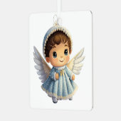 自分のベビーの第1回のクリスマスかわいい天使を作成 メタルオーナメント (正面左)