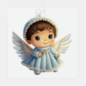 自分のベビーの第1回のクリスマスかわいい天使を作成 メタルオーナメント (正面)