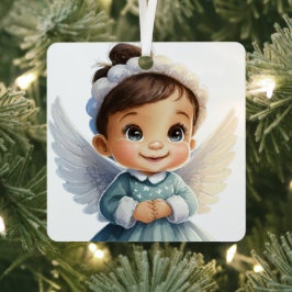 自分のベビーの第1回Christmas Happy Angelを作成 メタルオーナメント
