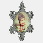 自分のベビー写真パーソナライズされたのクリスマスを作成 スノーフレークピューターオーナメント (左)