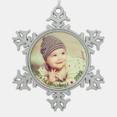 自分のベビー写真パーソナライズされたのクリスマスを作成 スノーフレークピューターオーナメント (正面)