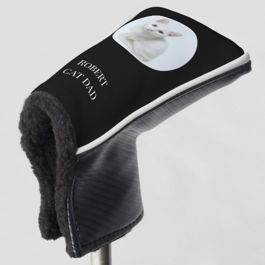 自分のペットの写真を作る猫のパパブラック ゴルフヘッドカバー (3/4 正面)