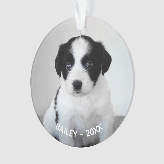 自分のペットカスタム写真の名前と年を作成 オーナメント (正面)