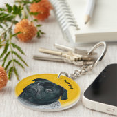 自分のペット犬の名前タグを作成するPug キーホルダー (正面右)