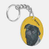 自分のペット犬の名前タグを作成するPug キーホルダー (正面左)