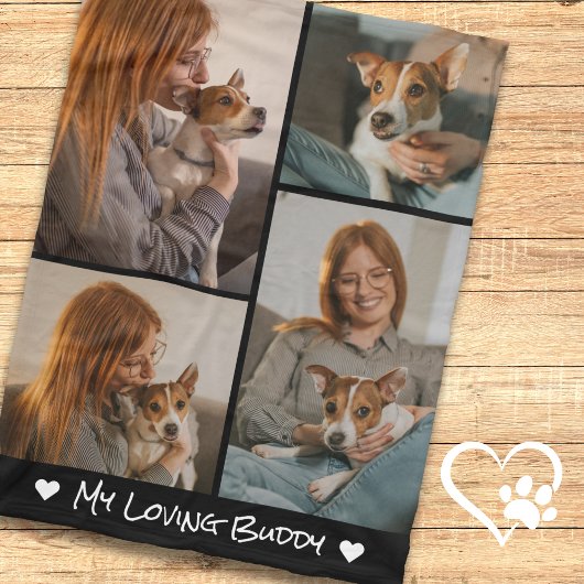 自分のペット犬を作成する4フォトコラージュ黒 フリースブランケット