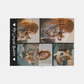 自分のペット犬を作成する4フォトコラージュ黒 フリースブランケット (正面(横))