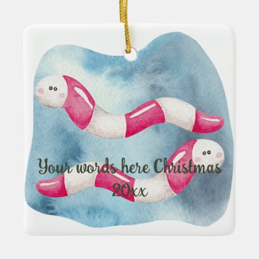 自分のペパーミントワームのクリスマスを作成 セラミックオーナメント (正面)