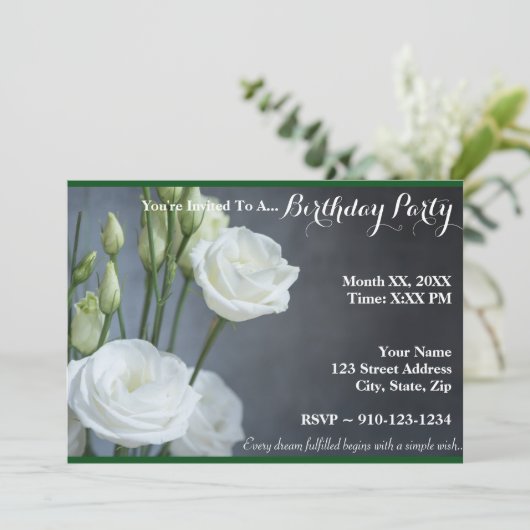 自分のホワイトローズ誕生日招待状 招待状 (スタンド正面)
