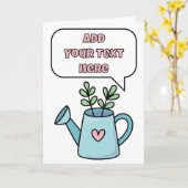 自分のメッセージを追加する、かわいい散水缶 カード (黄色い花)