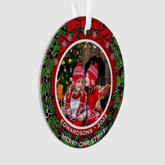 自分のメリークリスマスの家族の写真を作成する オーナメント (正面)