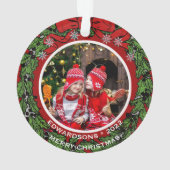 自分のメリークリスマスの家族の写真を作成する オーナメント (裏面)
