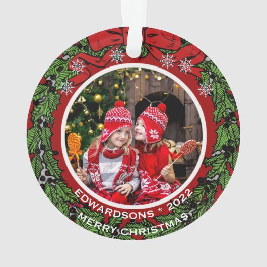 自分のメリークリスマスの家族の写真を作成する オーナメント (裏面)