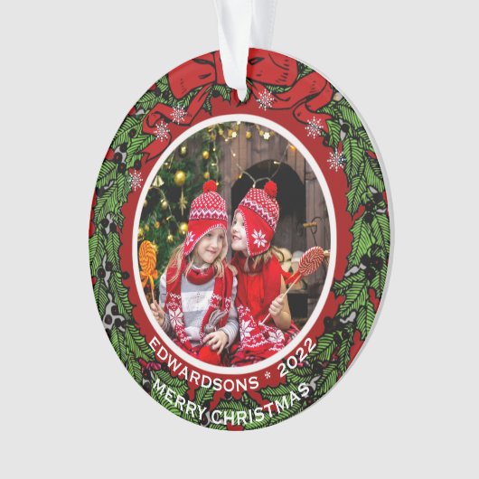 自分のメリークリスマスの家族の写真を作成する オーナメント (正面)