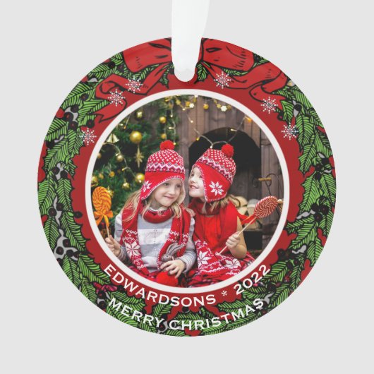 自分のメリークリスマスの家族の写真を作成する オーナメント (正面)