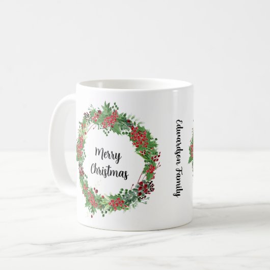 自分のメリークリスマスの家族の写真を作成する コーヒーマグカップ (正面左)