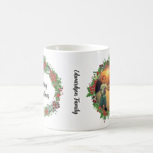 自分のメリークリスマスの家族の写真を作成する コーヒーマグカップ (中央)