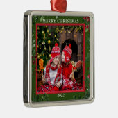 自分のメリークリスマスの家族の写真を作成する メタルオーナメント (右)