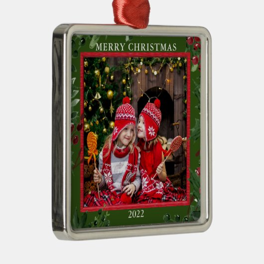 自分のメリークリスマスの家族の写真を作成する メタルオーナメント (右)