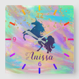 自分のユニコーンをパーソナライズカラフルする スクエア壁時計
