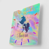 自分のユニコーンをパーソナライズカラフルする スクエア壁時計 (傾斜)