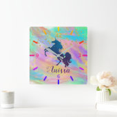 自分のユニコーンをパーソナライズカラフルする スクエア壁時計 (ホーム)