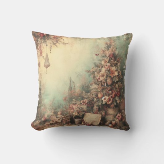 自分のロマンチックなクリスマスツリーをビクトリアン作成する クッション (正面)