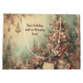 自分のロマンチックなクリスマスツリーをビクトリアン作成する ラージペーパーバッグ (裏面)