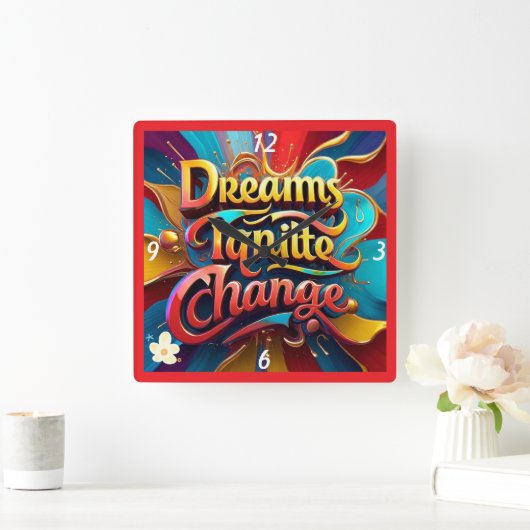 「自分の世界を変える」 スクエア壁時計 (ホーム)