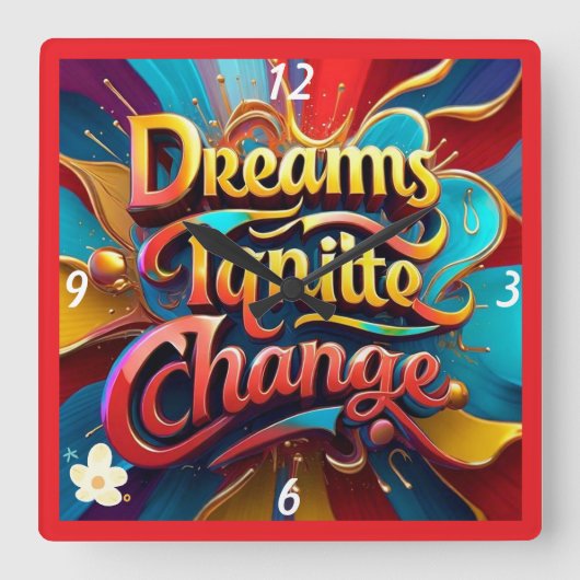 「自分の世界を変える」 スクエア壁時計 (正面)