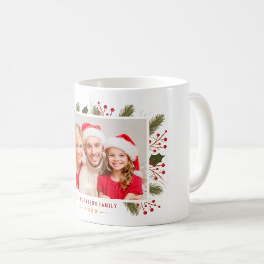 自分の休日のクリスマスファミリーフォトを作成 コーヒーマグカップ (正面右)