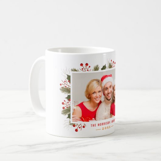 自分の休日のクリスマスファミリーフォトを作成 コーヒーマグカップ (正面左)