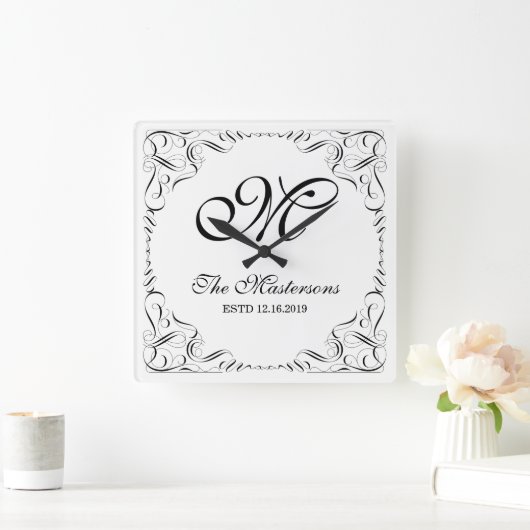 自分の優美なモノエレガントグラ結婚ムを作る スクエア壁時計 (ホーム)