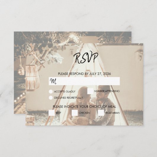 自分の写真あせた結婚式のRSVPカード 出欠カード (正面/裏面)