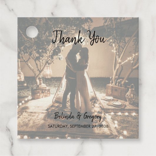 自分の写真が消え結婚たギフト フェイバータグ (正面)