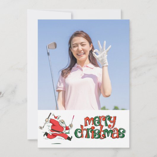 自分の写真とゴルフメリークリスマス シーズンカード (正面)