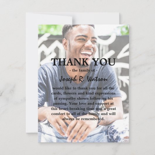 自分の写真と文字の追加モダン悔やみや弔慰 サンキューカード (正面)