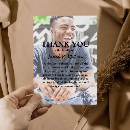 自分の写真と文字の追加モダン悔やみや弔慰 サンキューカード