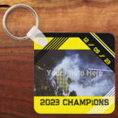 自分の写真と文字の黄色と黒モダン キーホルダー (正面)