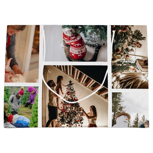 自分の写真のカスタムクリスマスコラージュを作成 ラージペーパーバッグ (正面)