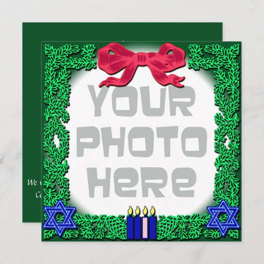 自分の写真のクリスマス/ハヌッカカードを追加 招待状 (正面/裏面)