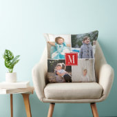 自分の写真のコラージュとモノグラムを赤にする クッション (椅子)