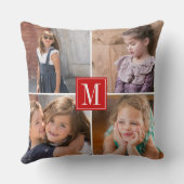 自分の写真のコラージュとモノグラムを赤にする クッション (裏面)