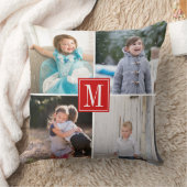 自分の写真のコラージュとモノグラムを赤にする クッション (ブランケット)