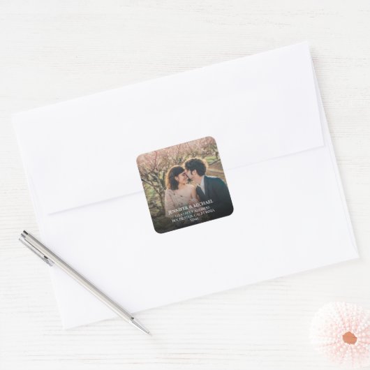 自分の写真のシール結婚を作成する スクエアシール (封筒)