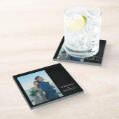 自分の写真の名前結婚を追加パーソナライズされたする ガラスコースター (アングル)